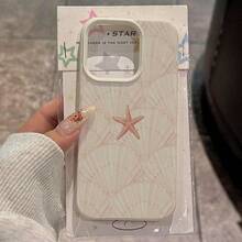 1pc TPU Material Pink Elegant Starfish & Shell Pattern Full Screen Phone Case, Compatible With Iphone/ Phones - White - View 2