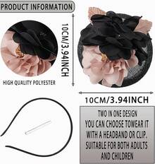 Fascinators Hats Women,Tea Party Fascinator Hair Clip With Feathers Wedding,Derby Hats Headbands - Style6-黑色 - 查看 4