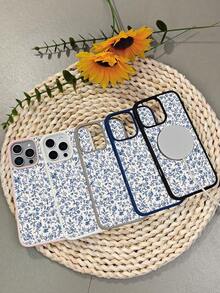 Teléfono 1PC GALLAPLE Teléfono móvil con estampado de flores pequeñas azules, diseño magnético con material anticaídas, a prueba de golpes y arañazos, compatible con X/XS/XSMAX/11/11pro/11promax/X/XS/XSMAX/11/11pro/11promax/12/12pro/12promax/13/13pro/13promax/14/14plus/14pro/14promax/15/15plus/15pro/15promax/16/16plus/16pro/16promax - Gris Claro - Ver 3