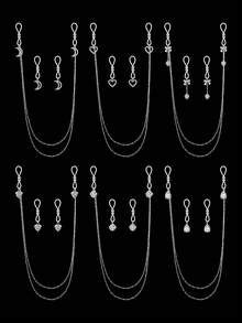3Ppcs/Set Rhinestones Pendant Nipple Jewelry Set Non Piercing Nipple Rings Breasts Dangles For Women - Silvery - View 5