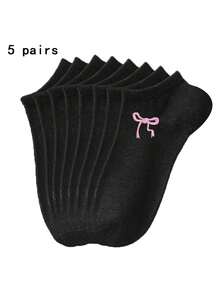 5/10/15 Pairs Unisex Comfortable Versatile Solid Color Black/White/Gray Bowknot Ankle Socks - Multicolor - View 4