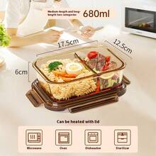 琥珀色圆形玻璃午餐盒，微波炉适用，带盖防漏便当盒，上班族餐盒