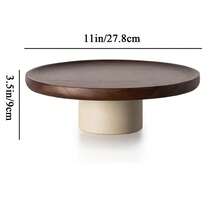 CEEFU Bandeja de madera de acacia con base de cerámica, plato para aperitivos, soporte para tartas, pedestal para tartas de boda para exhibir cupcakes, postres y bocados en fiestas, bonita decoración de cocina