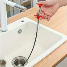 1pc 60cm Manual Drain Cleaner Tool - Soft Metal & Plastic Hair Clog Remover For Shower, Kitchen Sink, Bathroom Tub Pipes, Flexible Cable With Red Handle, No Battery Required, Metal Appearance With Plastic Components Kitchen Items Kitchen Accessories Kitchen Tools - Multicolor - View 4