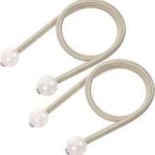 4pcs Window Curtain Tie Backs, Pearl Decor Rope Fixation Brackets Suitable For Small, Thin Or Sheer Curtains - Khaki - View 3