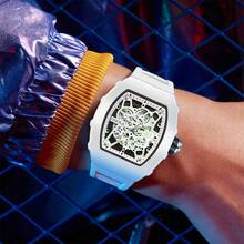 ONOLA Brand Chronograph Quartz Watch For Men Tonneau Dial Sport Waterproof Wristwatch Milk White Silicone Strap Auto Date Watch - Màu vàng - Xem 7