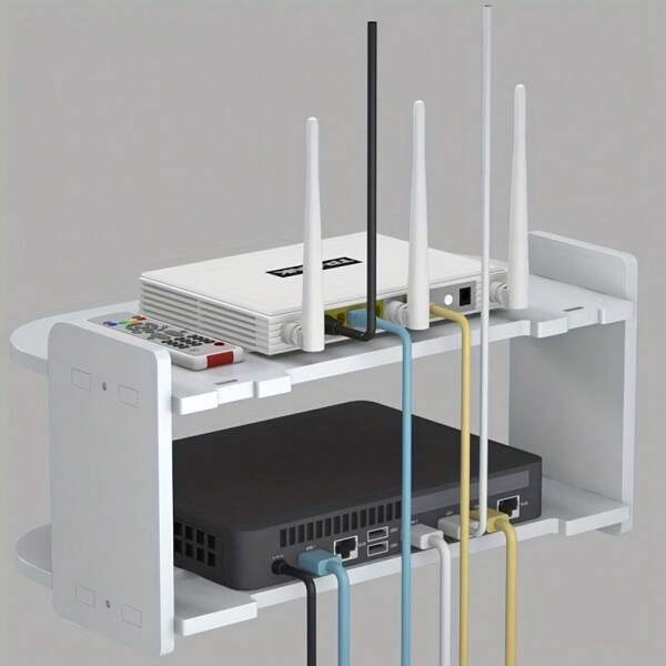 Wall-Mounted Dual-Layer Router Storage Rack, For Organizing And Storing Set-Top Box, WiFi Router, And Cables, Ventilated Design, Simple And Practical, Space-Saving Ideal Storage Solution