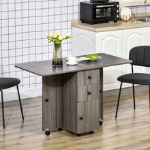 HOMCOM Tavolo a Ribalta per 6 Persone max con 2 Cassetti, Armadietto e Ripiano Posteriore, Tavolo Pieghevole in Truciolato, 120x60x76.5 cm - Grigio - Visualizzare 2