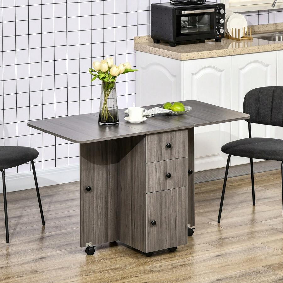HOMCOM Tavolo a Ribalta per 6 Persone max con 2 Cassetti, Armadietto e Ripiano Posteriore, Tavolo Pieghevole in Truciolato, 120x60x76.5 cm