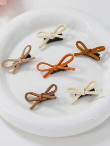 10个/套 少女卡其色和米色丝带蝴蝶结发夹，刘海发卡，不伤发饰，日常使用 - 彩色 - 查看 4