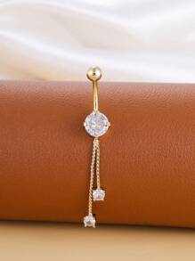 6pcs Gold Butterfly Chain Belly Button Ring Set, Stainless Steel Piercing Jewelry Pendant For Daily Wear