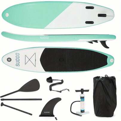 Shoze 10FT Inflatable Surfboard Stand Up Paddleboard  Paddle Board With Kayak Paddle Hand Pump Carry Bag Green
