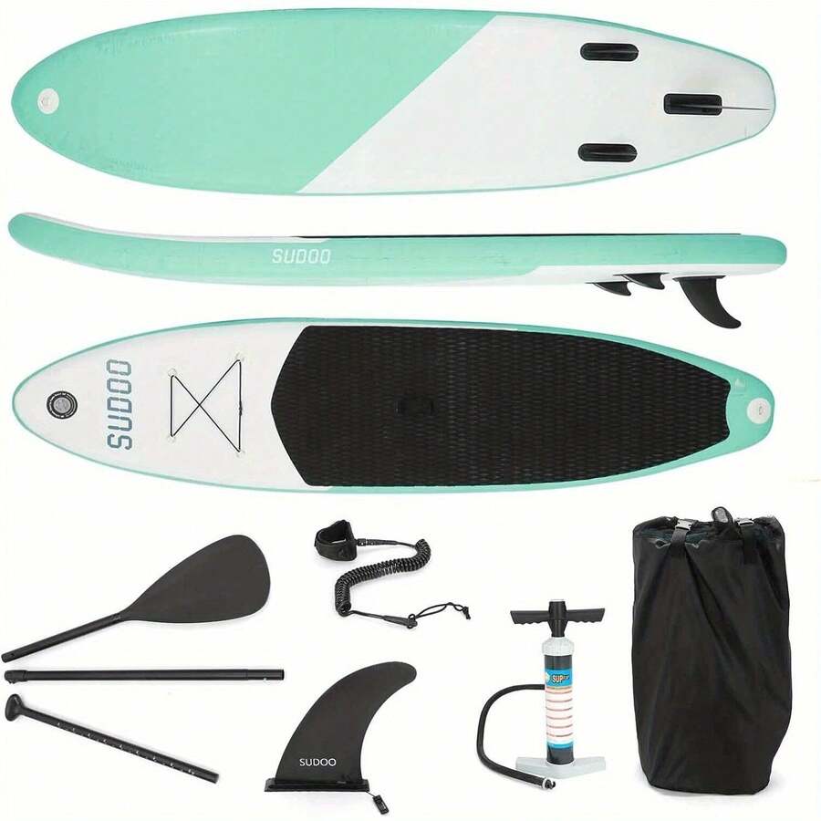 Shoze 10FT Inflatable Surfboard Stand Up Paddleboard Paddle Board With Kayak Paddle Hand Pump Carry Bag Green - 10FT - View 1