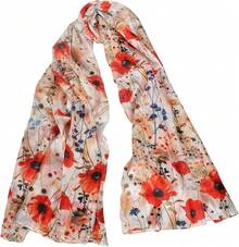 100% Mulberry Silk Scarf For Women Lightweight Long Scarves Beach Wraps Cover Up -Travel Photography Scarfhalloween - 紅色花卉 - 查看 1
