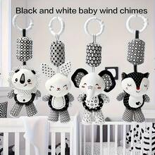 Plush Baby Toys With Portable Hanging Ring, Black & White Rattle Toy - Stroller Wind Chimes Plush Rattle Doll, Suitable For Car Seat - Ideal Gifts For 0-3-6-9-12 Month Baby Boys & Girls, Newborn Toys, Foxes