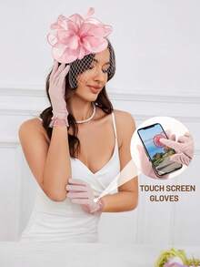 Ibeauti Fascinator Hats With Screentouch Lace Gloves Set Women Tea Party Cocktail Wedding Derby Headwear Short Gloves - 07 Xanh lá cây - Xem 9