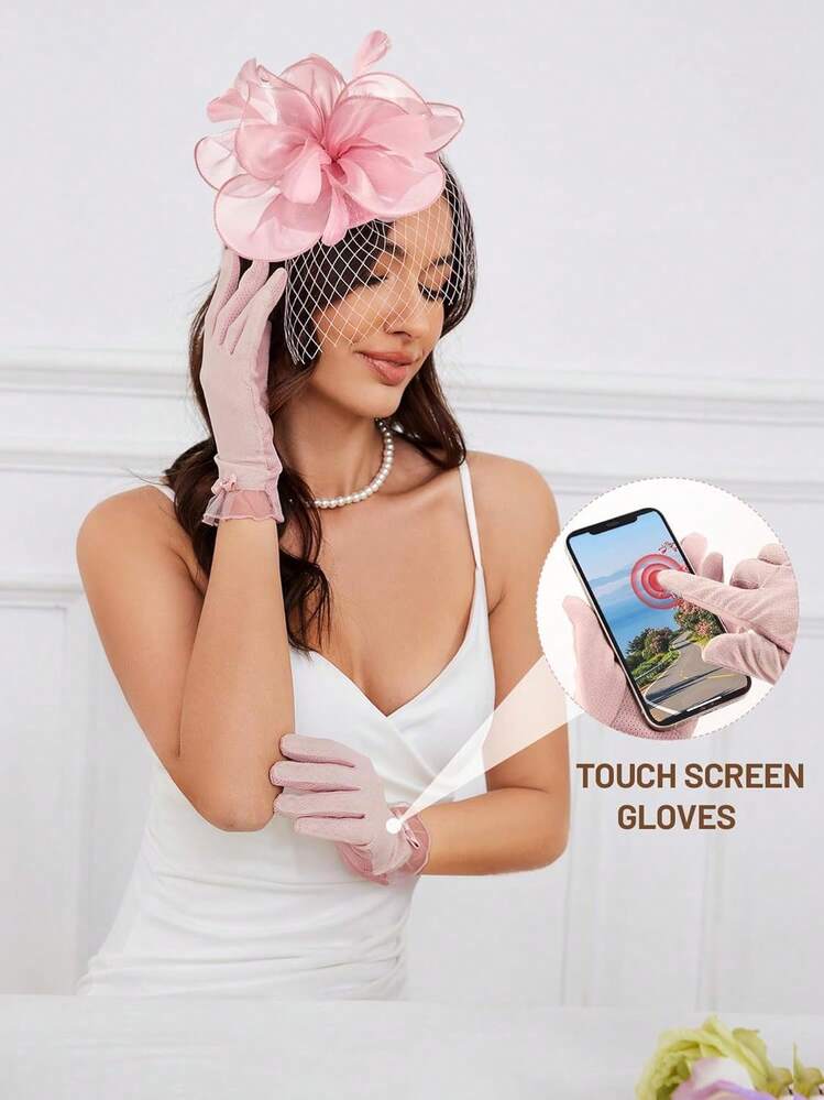 Fascinator Hat With Lace Gloves Set For Tea Party Or Wedding  display picture 1