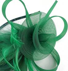 Fascinators Hats Women,Tea Party Fascinator Hair Clip With Feathers Wedding,Derby Hats Headbands - Ha9462-綠色 - 查看 7