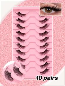 10 Pairs Separate Half-Eye False Eyelashes, 3D Faux Mink Natural & Thick Eyelashes Extending Outward, Suitable For Girls Parties And Galas - Black - View 1