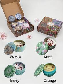 4/1 Scented Candle Set With Colorful Box, Multiple Scent Combinations, Pleasant & Rich Fragrance, Smokeless, Long Burning Time - Christmas Gift Ideal For Family & Friends,Christmas Candle,Gift Sets For Women For Wedding, Birthday, Festivals, Wedding Souvenirs,Aromatherapy Candles For Home,Candle Present For Men And Women, For Birthday Christmas Day Yoga Bath, Valentine's Day Gift, Home, Hotel Decoration, Retro Pattern Design, Soy Wax, - Multicolor - View 42