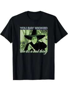 Camiseta gráfica de Bruja Malvada, camiseta de cuello redondo 100%, top de tela de ajuste casual y suelto, impresión inspirada en El Mago de Oz - Negro - Ver 1