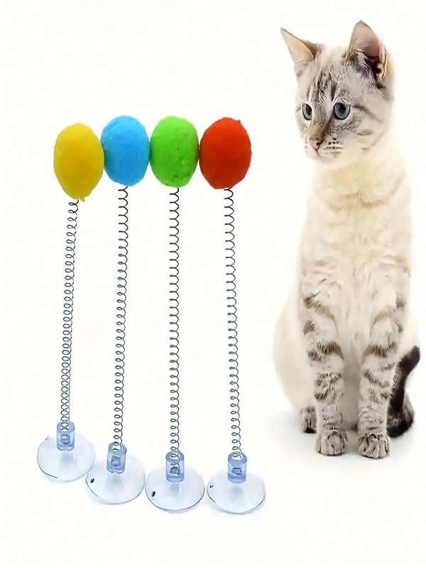 1/5 piezas Juguetes para gatos con ventosa fuerte de color aleatorio, Bola de peluche + Piruleta de resorte, Adecuado para juego animado, Satisface los instintos naturales de los gatos, Múltiples estilos, Juguetes para gatos, Juguetes para perros, Juegos gratis para alimentar a tu cachorro