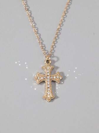 Halsband med strass och gotiskt kors i vintagestil, minimalistiskt och elegant kubisk zirkonia-korsdesign, unisex chokerhalsband