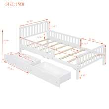 Twin Size Wood Kids Platform Bed With Guardrails On Both Sides And Two Storage Drawers ,White - 白色 - 查看 5