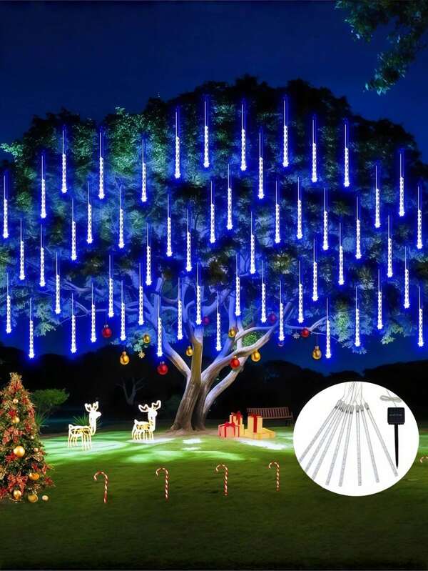 10 Stücke/Set oder 8 Stücke/Set Solar betriebene LED Meteor Dusche Lichter, wasserdichte fallende Eiszapfen Lichterkette für Innen-/Außenbereich Garten Rasen Weihnachten/Halloween/Neujahr Dekoration