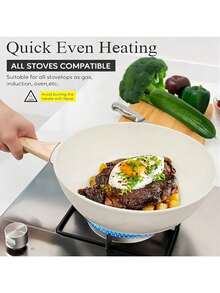 Non Stick Ceramic Cookware Set, Healthy Pot And Flat Bottomed Pot Set, Kitchen Cooking Set, With A Cool Handle To Keep It Cool, Ceramic Non Stick Stew Pot With Lid, White Granite Coating, Free Of PFOS/PFAS - Beige - View 4