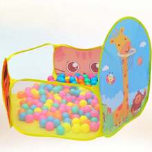圣诞装饰可爱可折叠卡通球坑帐篷：儿童室内/室外玩耍 - 带海洋球坑和篮球架（不含海洋球）