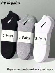 1/9/15 pares de calcetines unisex, calcetines deportivos, calcetines cortos blancos/negros/grises, calcetines invisibles, de unicolor y estilo minimalista, adecuados para uso diario casual