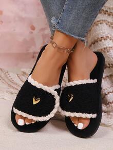女士时尚优雅心形装饰可调节钩环蓬松露趾拖鞋,柔软舒适轻便鞋底,适合返校、万圣节、客厅和卧室,四季皆宜 - 黑色 - 查看 8