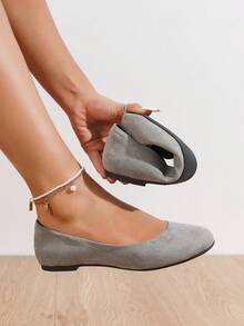 1 Pair Women's Faux Suede Microfiber Ballet Flats - Multi - Color Slip - On Round Toe Flats For Casual Daily Wear, Office & Weekend Outings - 灰色 - 查看 3