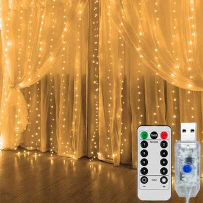 1/2串 100/200/300颗LED窗帘灯，8种模式，USB供电，带遥控器，仙女灯串，非常适合婚礼、圣诞节、节日家居装饰、卧室、花园等场合。