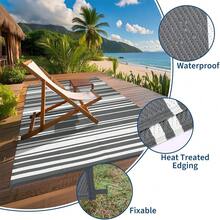 Meiyiu Waterproof Outdoor Rug 8x10/9*12/9*18, Plastic Straw Patio Camping Rug, Indoor Outdoor RV Mat Carpet For Deck, Camper, Porch, Balcony, Backyard, Picnic - Grey-9*12ft - 查看 2