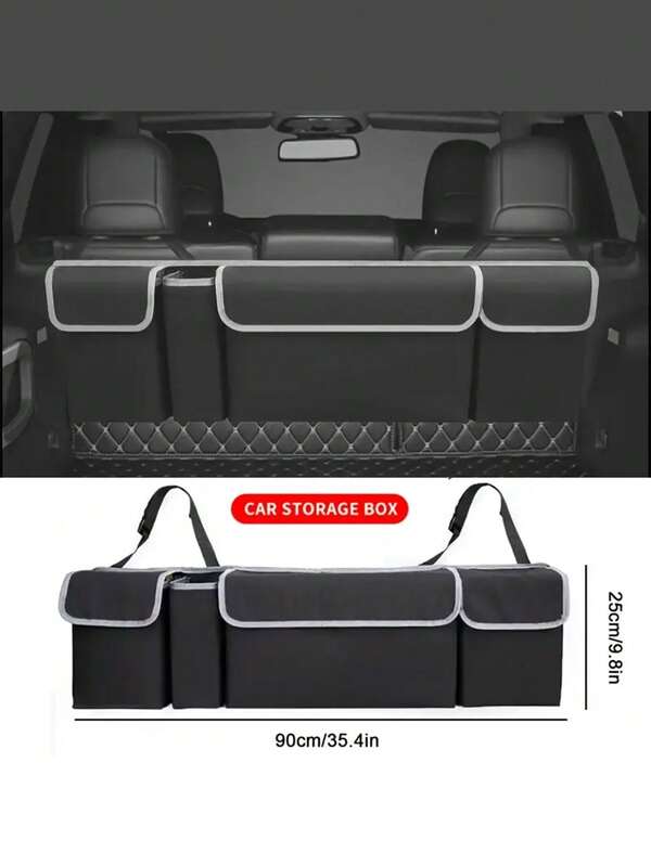 1 pièce Organisateur de coffre de voiture pliable, sac de rangement suspendu pour siège arrière de voiture à grande capacité avec sangle réglable, 4 poches, sac de chargement pour siège arrière de voiture économisant l'espace, universel pour véhicules, noir