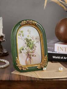 Green Vintage Arch Frame, 5x7 And 8x10 Inch Retro Photo Frame, Elegant Gold Floral Pattern, Handcrafted Textured Resin, Antique Frame, Suitable For Wall Decor, Also As Wedding Bride Gift Or Holiday Gift - Multicolor - View 6
