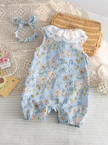 Newborn Baby Girls Cute Sleeveless Jumpsuit And Headband Set, Summer