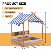 Wooden SandBoxes With Roof, Outdoor Sand Box Play W/Canopy For Backyard Garden Beach, Sand Pit For Beach Patio Outdoor, [Adjustable Cover & Funnel & Drawing Board] - 深木色 - 查看 6