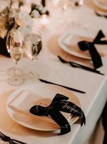 Velvet Ribbon Embroidered Place Cards | Personalized Satin Ribbon For Wedding Table Decor And Rehearsal Dinner | Gift Tags | Customized Place Cards - Multicolor - View 2