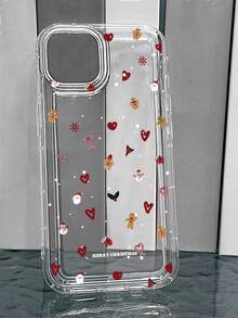 Christmas Gingerbread Man Red Heart Print Phone Protective Case, Snowman Snowflake Santa Claus Candy Cane Graphic Print Transparent Phone Case, Airbag Cushion Full Coverage Shock-Proof Anti-Fall TPU Soft Case, Compatible With IPhone & Galaxy Phones