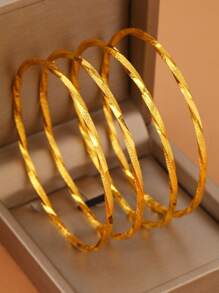 4pcs/Set 18k Gold Plated Braided Wire Bangle Bracelets, Fashionable For Women, Suitable For Party, Gathering, Gift, Daily Wear