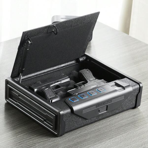 Gun Safe For Pistols, Biometric Gun Safe With Three Quick Access Ways Of Fingerprints, Passwords And Keys, Handgun Safe For 2 Pistols For Home, Bedside, Nightstand, Car