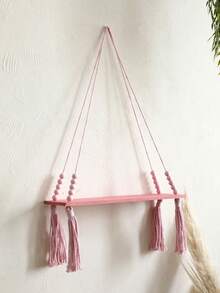 1Pc/2Pcs Bohemian Pink Hanging Shelf With Tassels And Beads, Decorative Wood Wall Mounted Floating Shelf For Bedroom, Living Room – Cute Boho Organizer For Small Plants, Toys, And Accessories, Macrame Wall Hanging Shelf - Boho Wood Wall Shelves With Wood Beads, Farmhouse Floating Shelf Rustic Hanging Plant Shelf For Bedroom Living Room Preppy Room Decor - Hồng - Xem 9