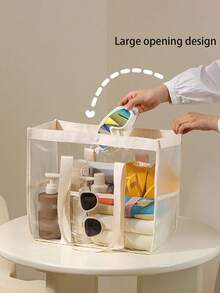 1 pieza Bolso de playa de gelatina transparente resistente al agua y a las manchas con capacidad ultra grande, bolsa organizadora transparente para maquillaje, artículos de tocador, artículos de baño, ropa, libros y gadgets tecnológicos, ideal para el hogar, viajes, dormitorio y en movimiento, viajes a la playa, vacaciones de primavera, vacaciones de verano, junto a la piscina y picnics, regalo ideal para el Día de la Madre y la graduación, versátil para el uso diario para cosméticos, cuidado de la piel, accesorios, documentos de viaje y almacenamiento de dispositivos - Beis - Ver 3
