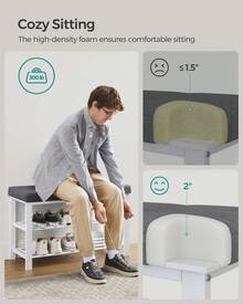 SONGMICS Shoe Bench, Storage Bench, Entryway Bench With Cushion, Shoe Shelf With Seat, Storage Organizer With Foam Padded Seat Linen Metal Frame For Living Room, Space-Saving, Modern Style, For Living Room, Bedroom, Hallway