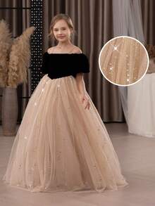 Váy dự tiệc màu vàng lưới sequin thanh lịch cho bé gái tuổi mới lớn, váy công chúa phù hợp cho tiệc sinh nhật, tiệc chiêu đãi, sự kiện trang trọng, vũ hội, biểu diễn sân khấu, phù dâu, váy phù dâu, lễ kỷ niệm ngày lễ - Màu Khaki - Xem 10