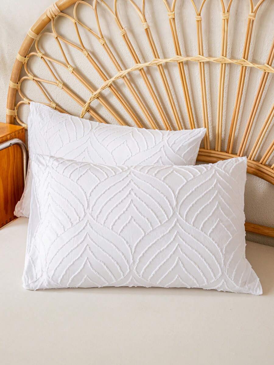 1pc/2pcs/4pcs Cozy Tufted Microfiber Pillow Cover Set (Pillow Inner Not Included), Soft & Comfortable, Suitable For All Seasons Christmas Gift - White - View 1