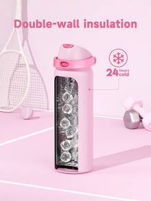 Meoky 32oz Vacuum Insulated Water Bottle with 2-in-1 Straw and Spout Lid, Insulated Cup, Keep Cold 24H, Leak-Proof, Fits in Car Cup Holder, Stainless Steel Tumbler for Sports, Travel, and School - 淺粉色 - 查看 2